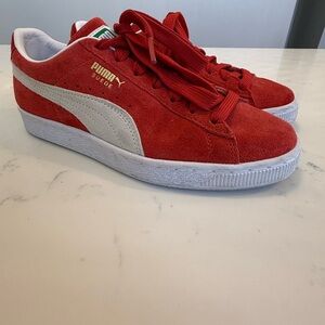 Puma Red and White Suede Sneakers